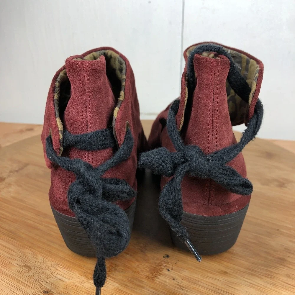 Fly London Shoes 39 Womens 8 Yebi Ankle Boots Red Suede Tie Casual Wedge